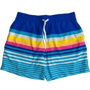Cubbies Mens Swimwear Trunks Large Blue White Yellow Orange Stripes Lined